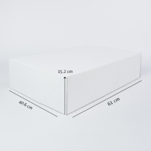 Slab Cake Box in Heavy Duty White Cardboard Closed with Measurements