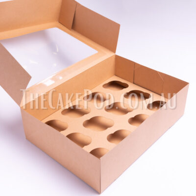 Cupcake Boxes Kraft Brown size 1-24 cupcakes Insert & Window