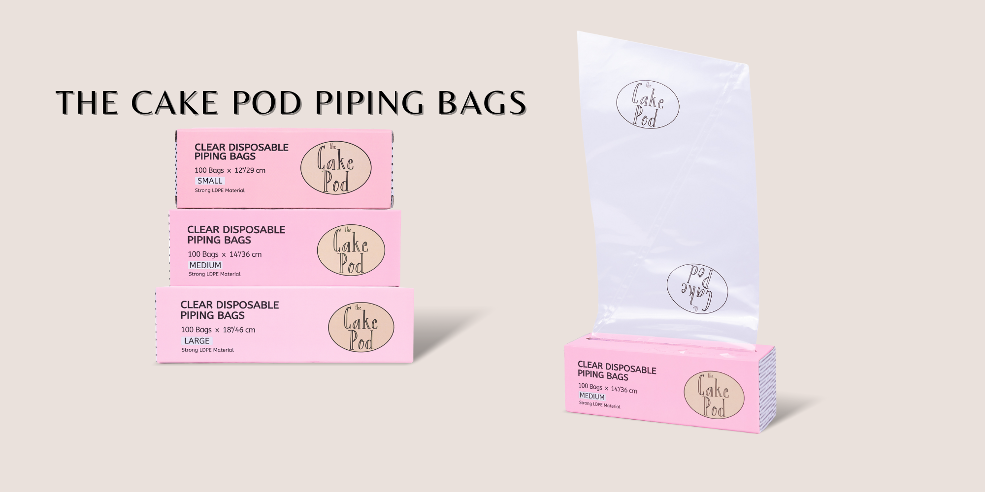 Piping bags in three sizes